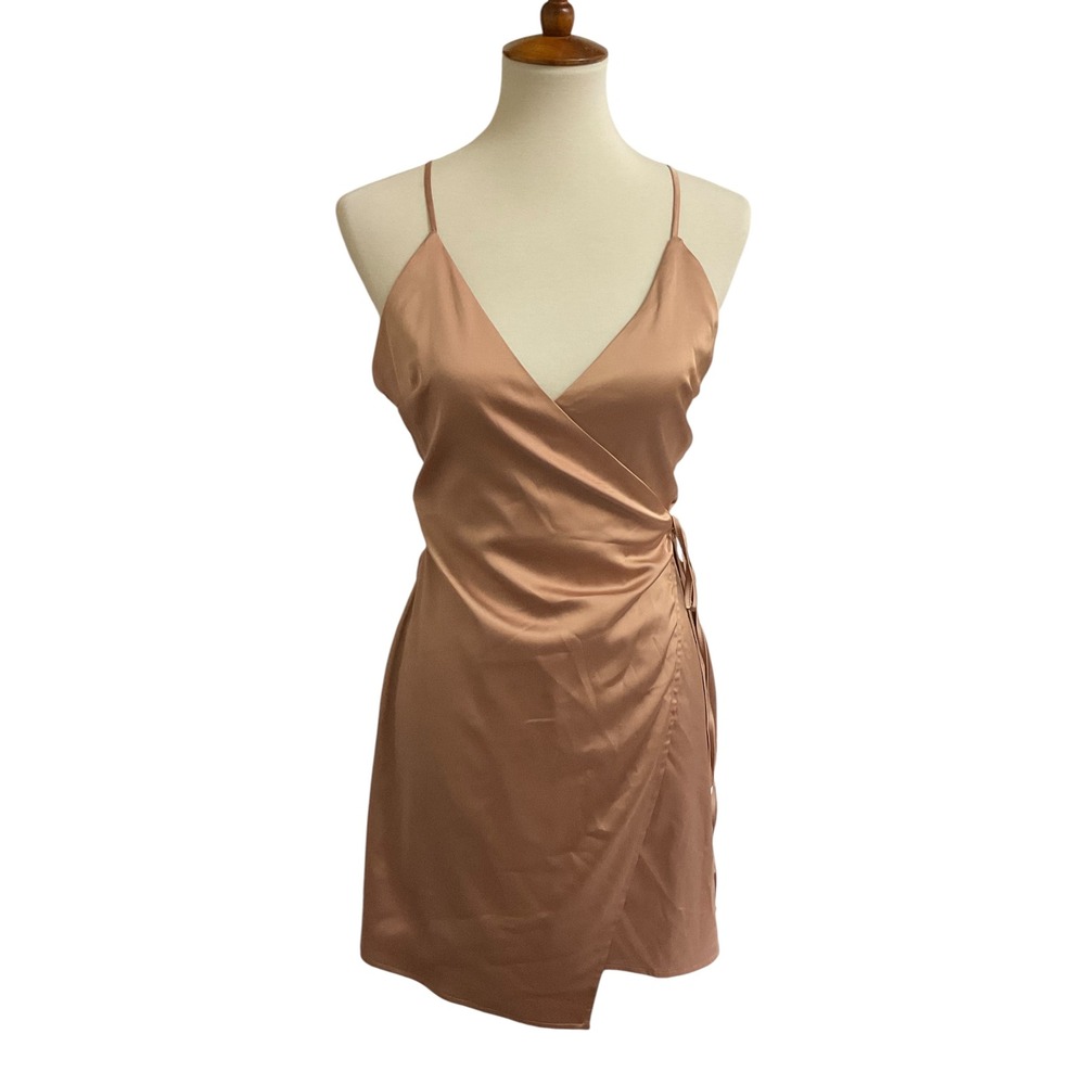 Cotton Candy LA Satin Wrap Dress Womens Small Rose Gold - Picture 5 of 11